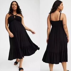 NWT Torrid Super Soft Halter Midi Dress Black Sz 1X Black Beach